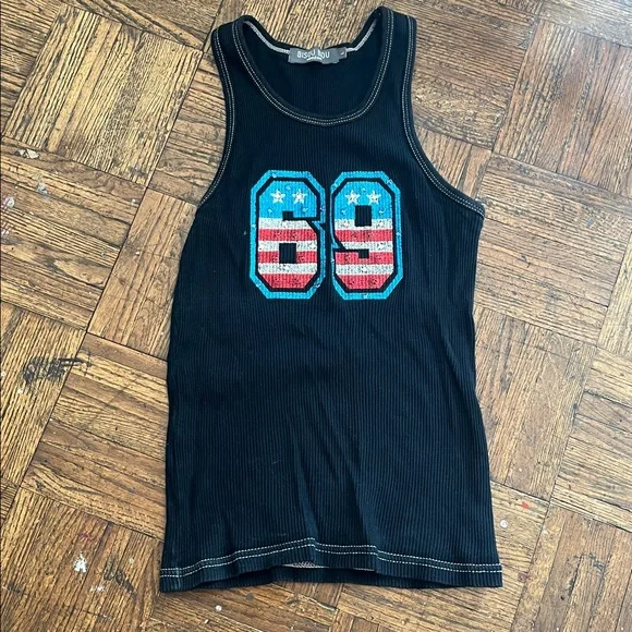 Bisou Bisou Black Ribbed Tank Top 69 SPARKLE APPLIED TANK ( fits small) - Picture 5 of 6